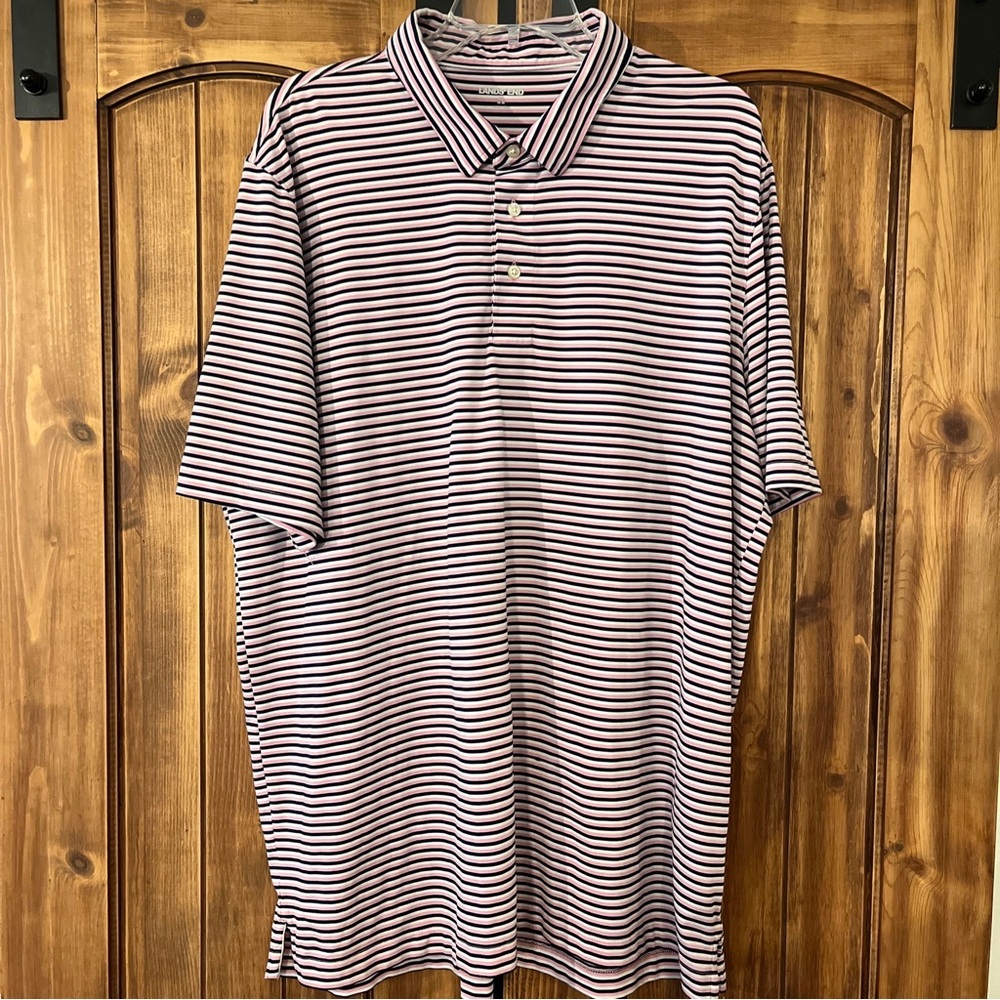 Lands End Pink/Navy Blue Polo Men’s (XL)